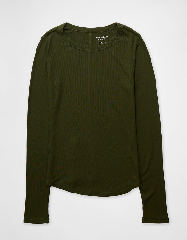 Camiseta de Manga Larga Suave y Sexy de Ae - Verde