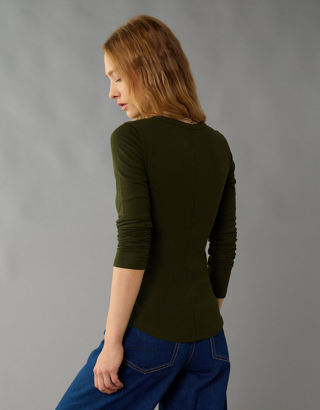 Camiseta de Manga Larga Suave y Sexy de Ae - Verde 3376_1403_788_ob