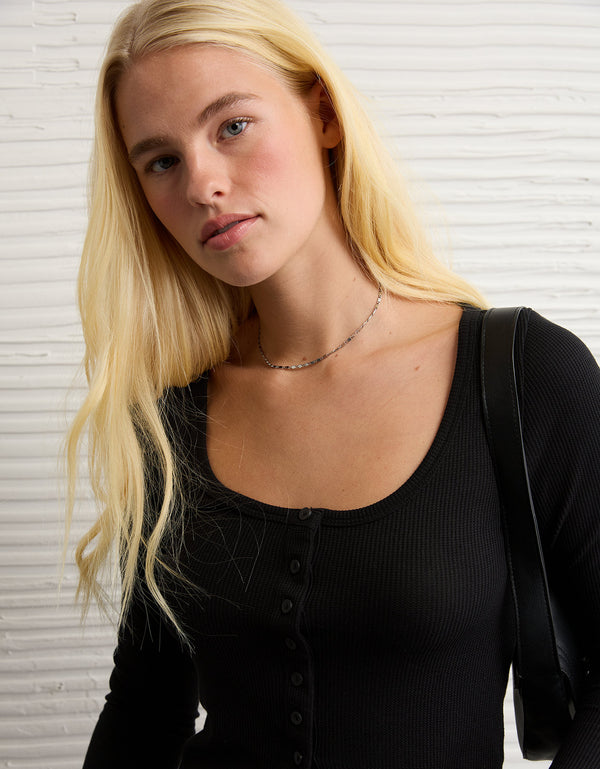 Camiseta Manga Larga con Botones Ae - Negro