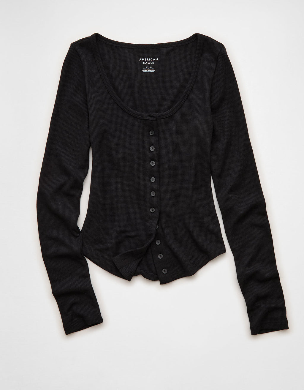 Camiseta Manga Larga con Botones Ae - Negro 3376_1514_073_f