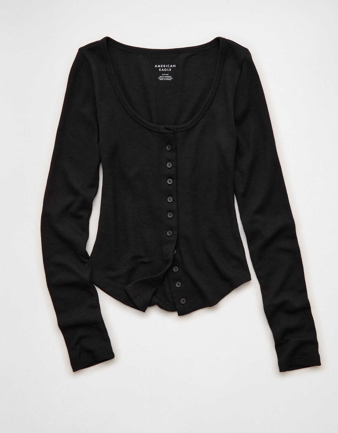 Camiseta Manga Larga con Botones Ae - Negro 3376_1514_073_f