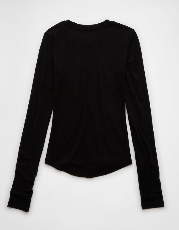 Polo sin Cuello Manga Larga Mujer AE - Negro