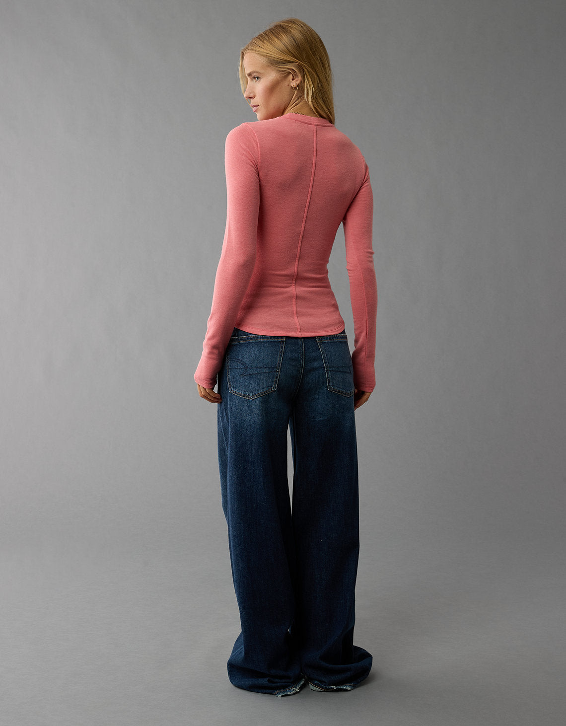 Polo sin Cuello Manga Larga Mujer AE - Rosa 3376_9727_199_ob