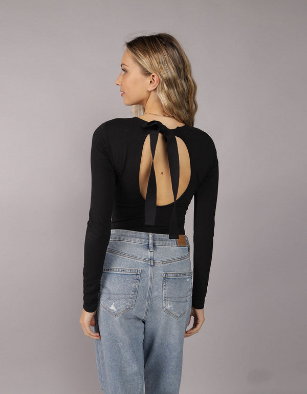 AE T-shirt Manga Larga con Cuello Redondo - Negro