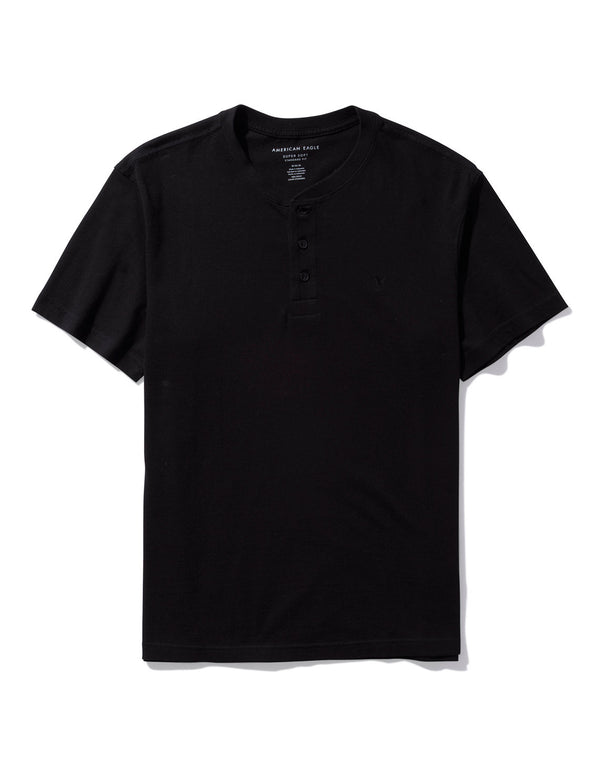 Polo sin Cuello cuello Henley manga corta Hombre AE - Negro