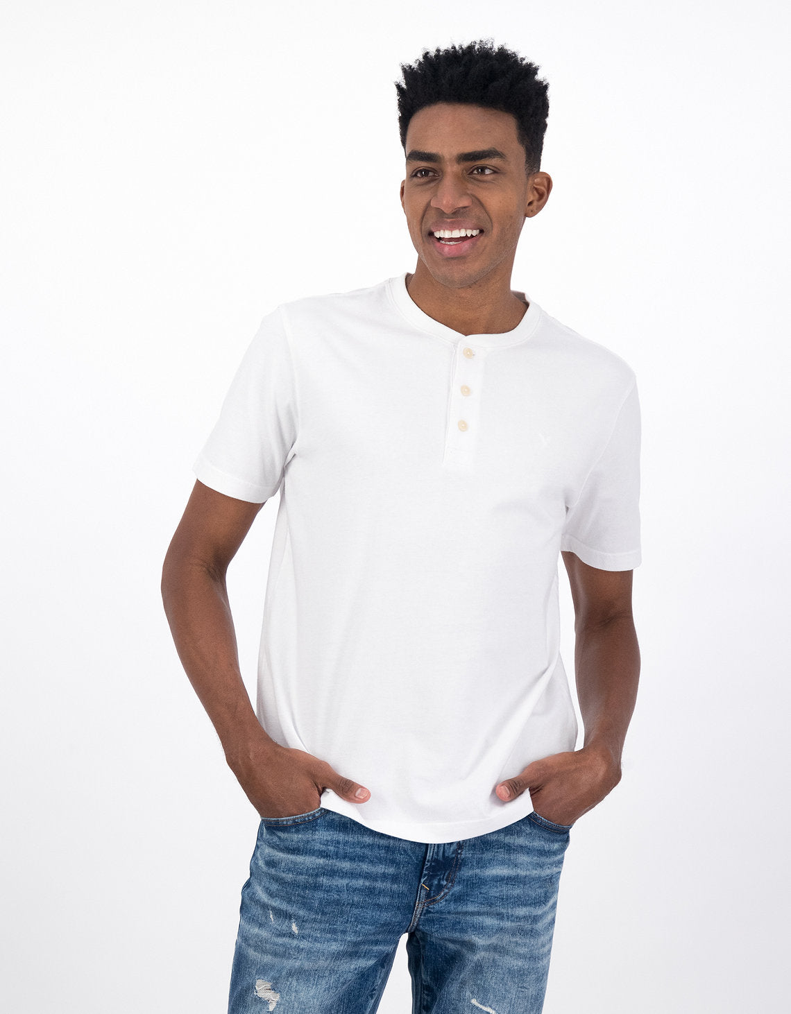 Polo sin Cuello cuello Henley manga corta Hombre AE - Blanco 4165_1740_100_of