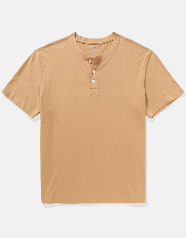 Polo sin Cuello cuello Henley manga corta Hombre AE - Caqui