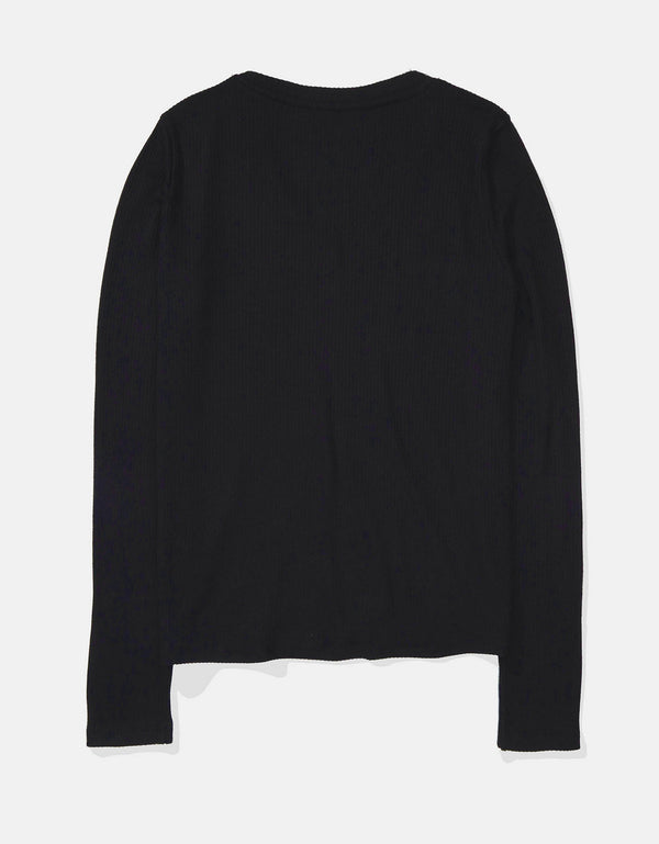 Polo sin Cuello manga larga cuello V Mujer AE - Negro