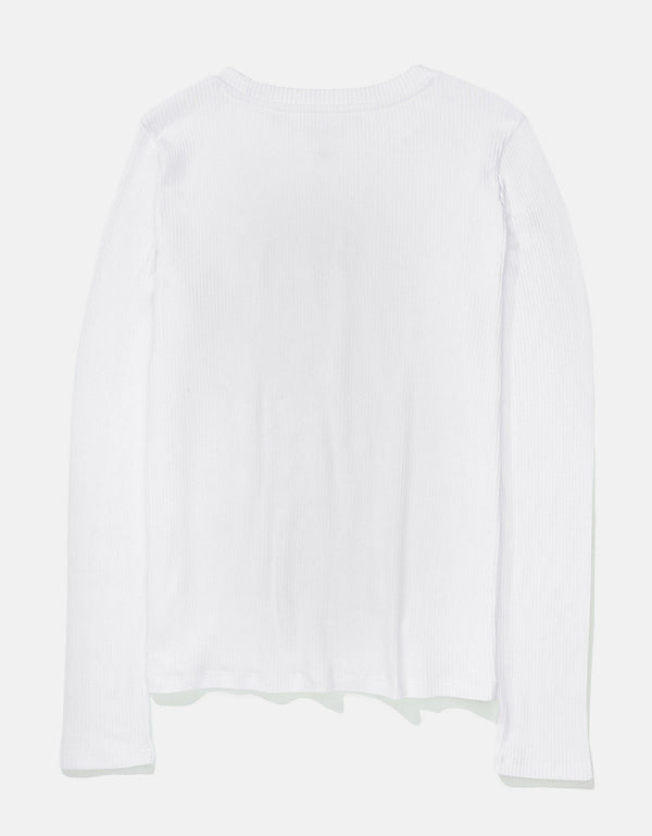 Polo sin Cuello manga larga cuello V Mujer AE - Blanco