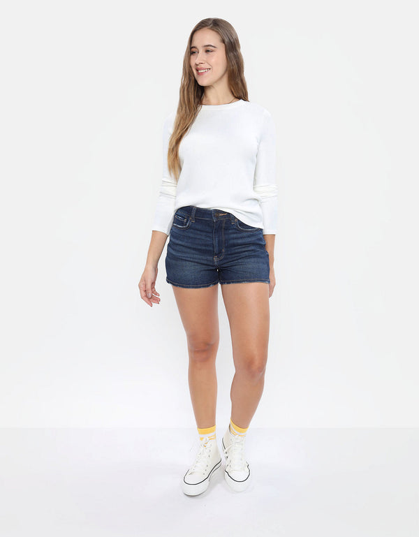 Polo sin Cuello manga larga cuello V Mujer AE - Blanco
