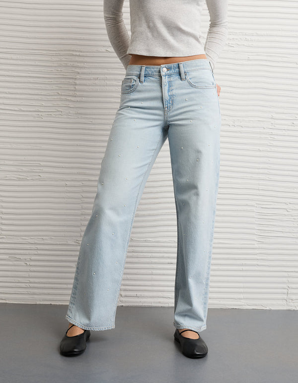 Jeans rectos de talle alto adornados de AE - Generico