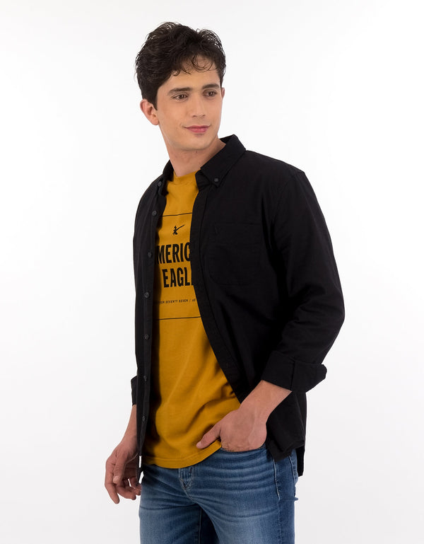 Camisa Slim fit Ae Oxford con botones - Negro