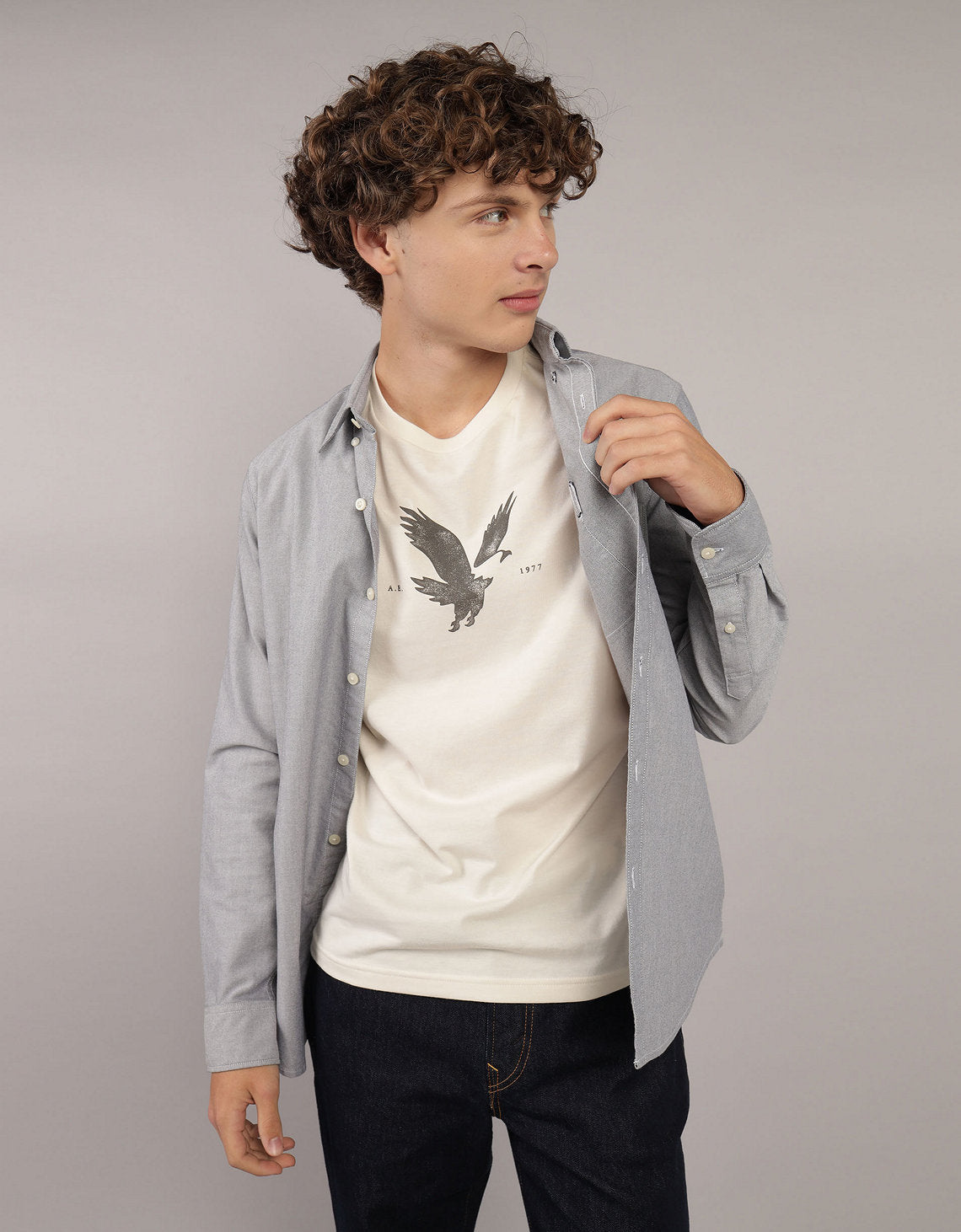 Camisa Oxford Slim Fit Ae - Gris 5153_2830_020_of