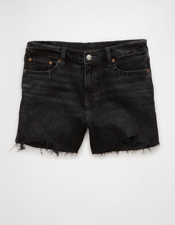 Short en Denim con Corte Ex-Boyfriend y Tiro Bajo para Mujer - Negro