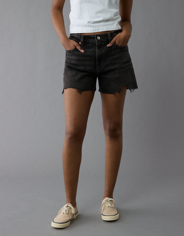 Short en Denim con Corte Ex-Boyfriend y Tiro Bajo para Mujer - Negro